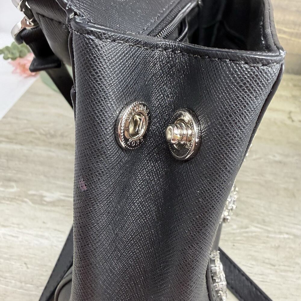 Michael Kors Ava Black Leather and Rhinestone Crossbody Satchel Purse - Picture 11 of 12